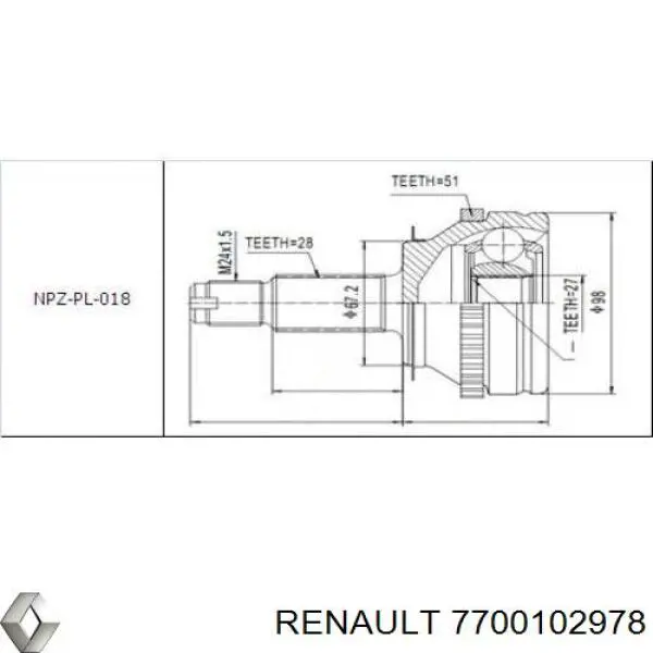 7700102978 Renault (RVI) Привід лівий