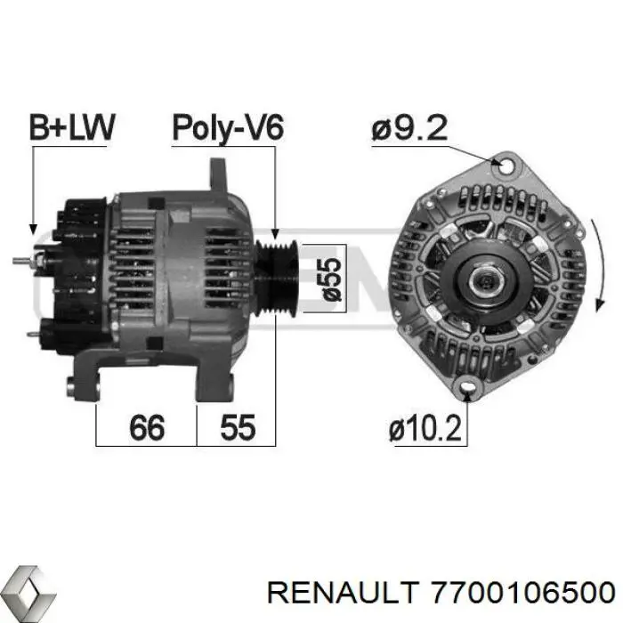 Генератор Renault (RVI) 7700106500 ціна, від 53.21 USD