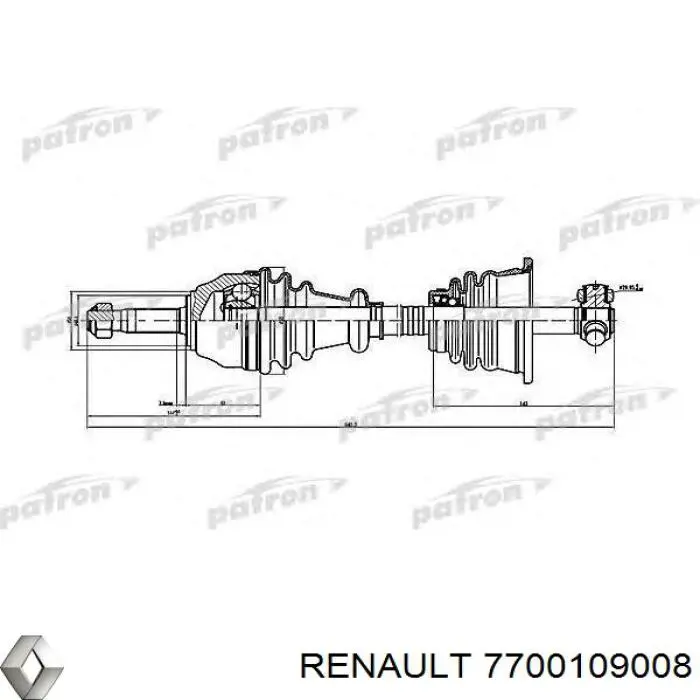 Піввісь (привід) передня, ліва 7700109008 Renault (RVI)