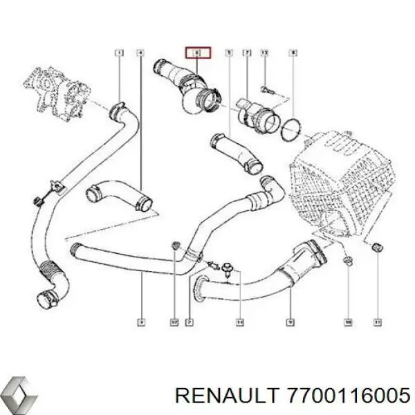 Патрубок повітряний, вхід в турбіну (наддув) Renault Laguna 2 (KG0) (Рено Лагуна)