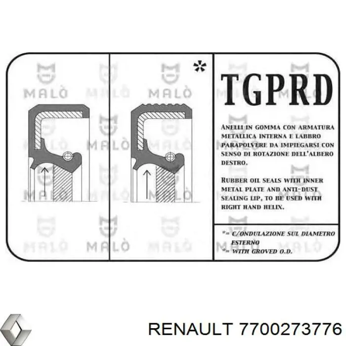 Сальник коленвала двигуна, передній Renault (RVI) 7700273776 ціна, від 5.67 USD