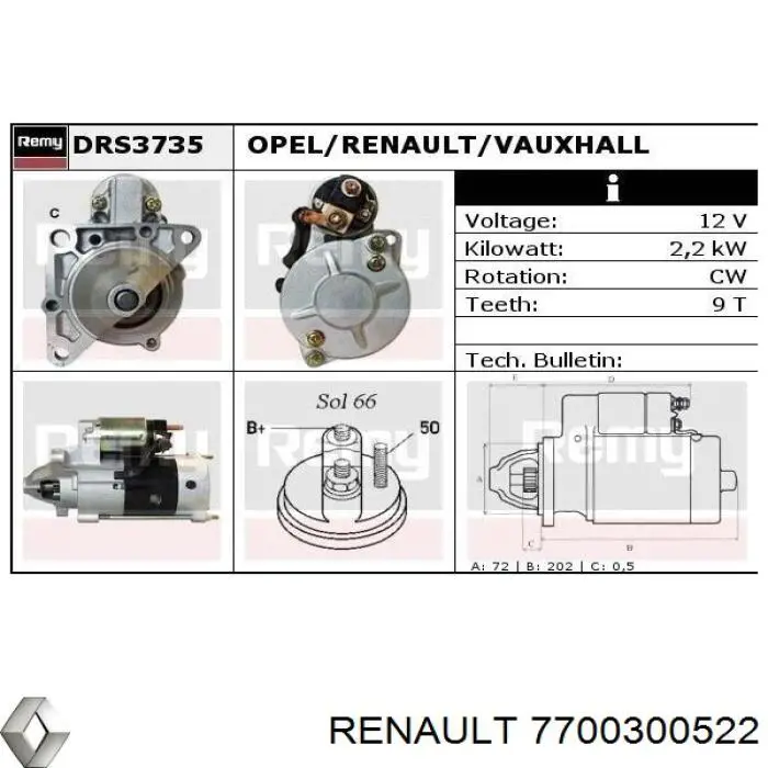 7700300522 Renault (RVI) стартер