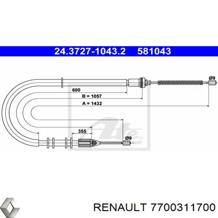 Купити 7700311700 Renault (RVI) Трос ручного гальма задній, лівий