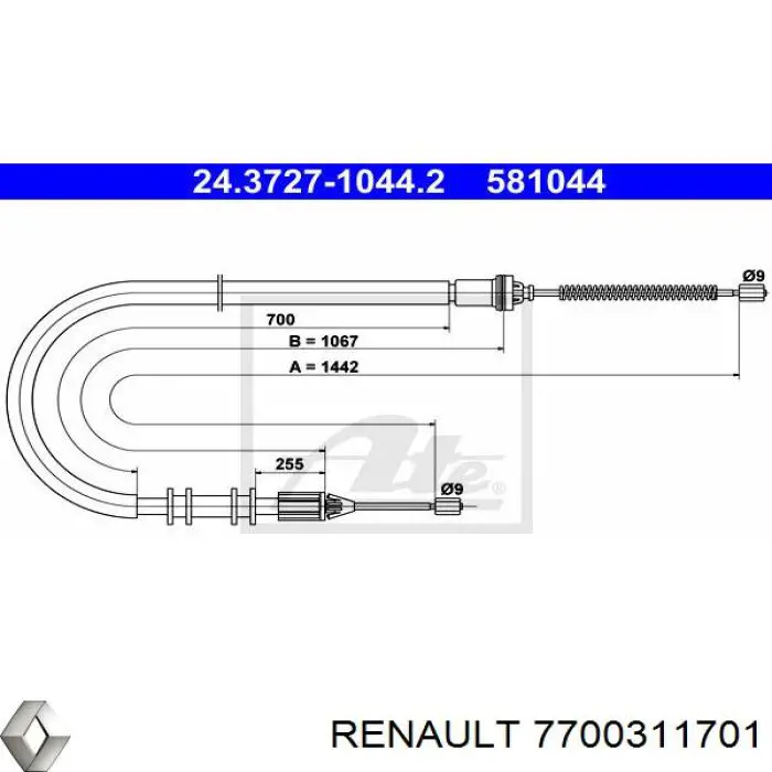 Купити 7700311701 Renault (RVI) Трос ручного гальма задній, правий