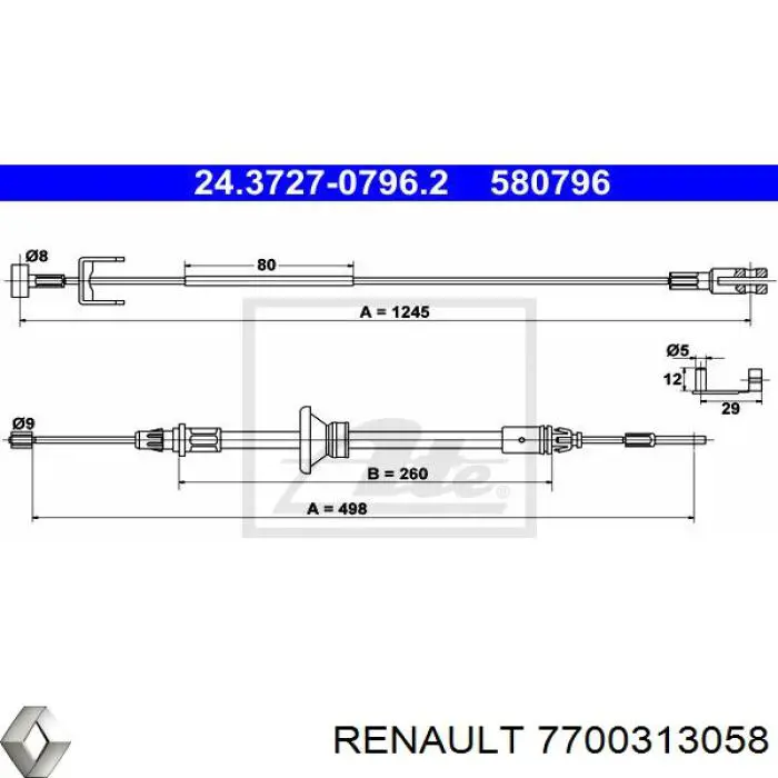 Трос ручного гальма, проміжний Renault (RVI) 7700313058 ціна, від 5.07 USD