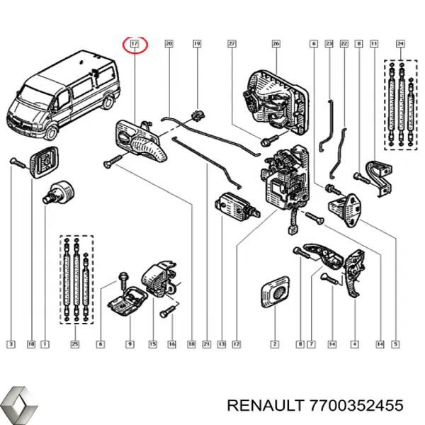 Купити 7700352455 Renault (RVI) Ручка двері бічної/зсувної внутрішня права