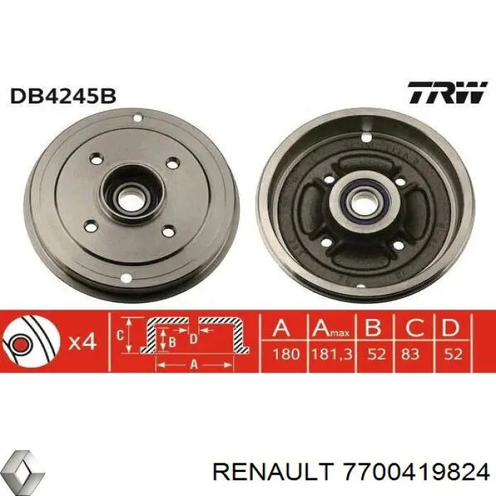 7700419824 Renault (RVI) барабан гальмівний задній