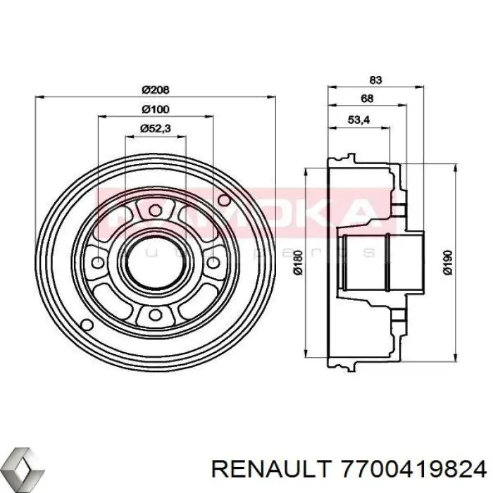 Барабан гальмівний задній Renault (RVI) 7700419824 ціна, від 27.65 USD