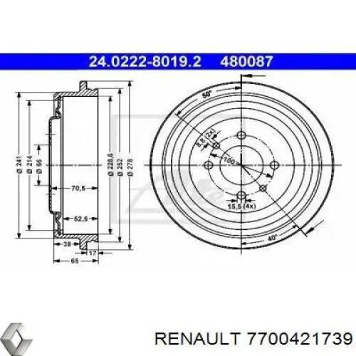 Купити 7700421739 Renault (RVI) Барабан гальмівний задній