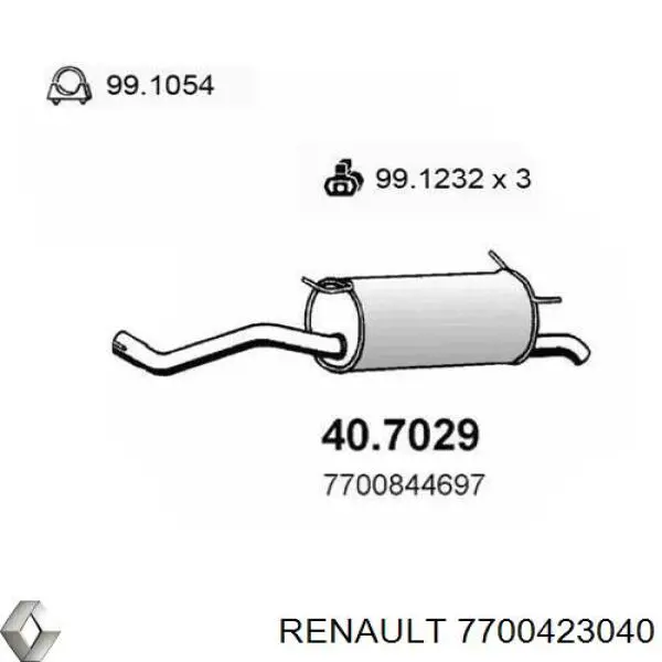 7700423040 Renault (RVI) глушник, задня частина