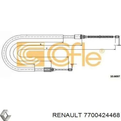 7700424468 Renault (RVI) Трос ручного гальма задній, правий/лівий