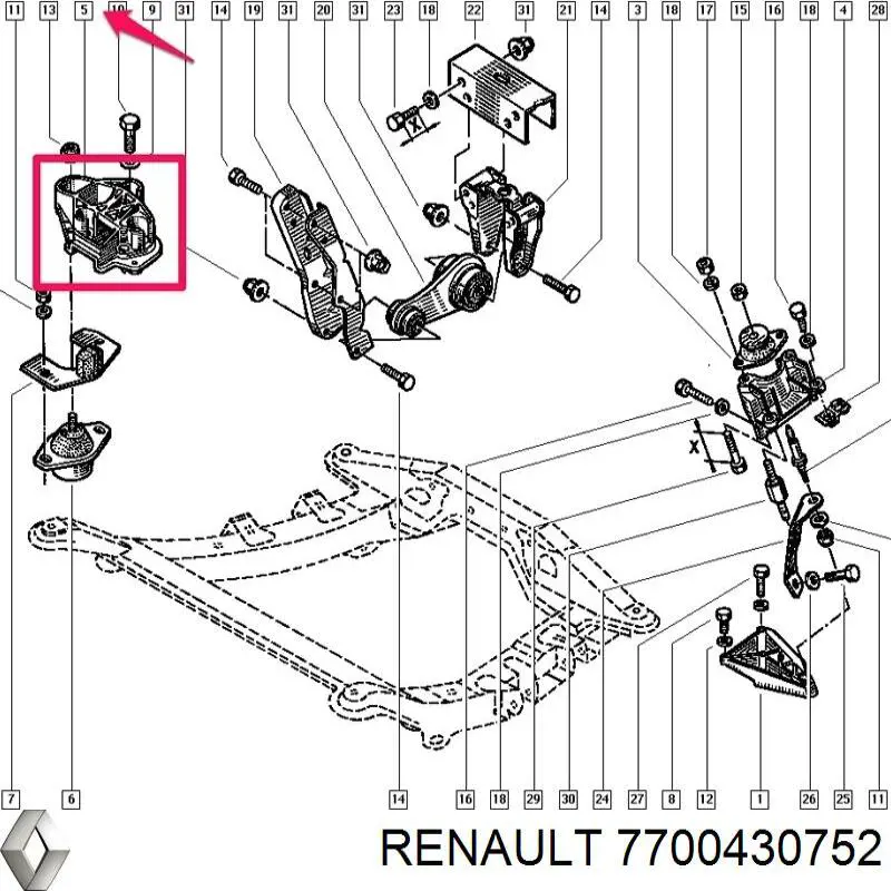 Кронштейн подушки (опори) двигуна, правої Renault (RVI) 7700430752 ціна, від 31.67 USD