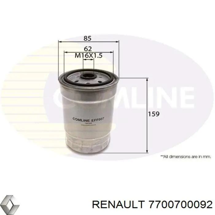 Паливний фільтр 7700700092 Renault (RVI)