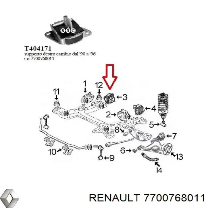7700768011 Renault (RVI) Подушка трансмісії (опора коробки передач), права