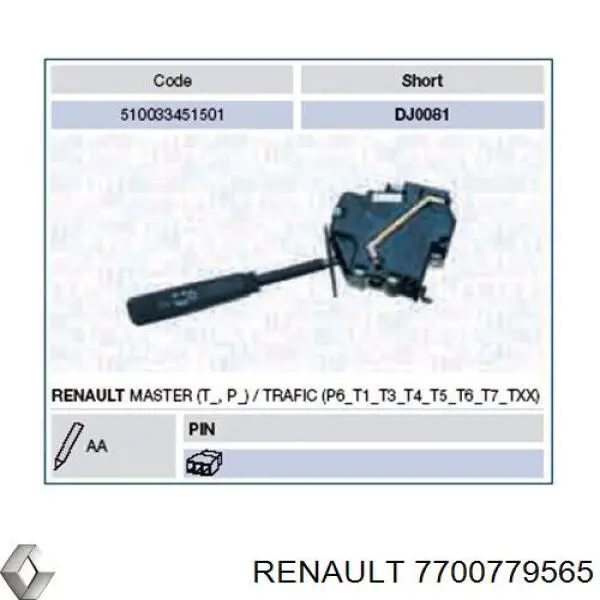 7700779565 Renault (RVI) Перемикач підрульовий, лівий