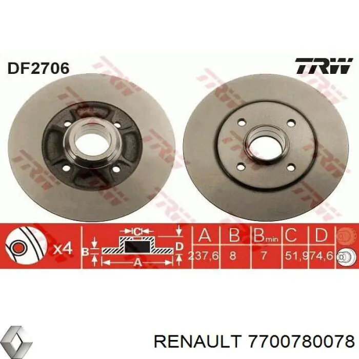 7700780078 Renault (RVI) диск гальмівний задній