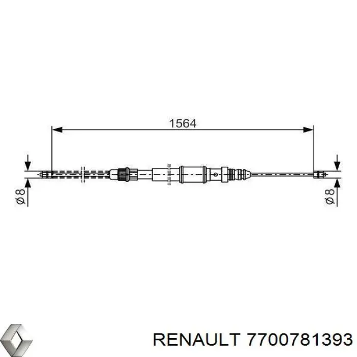 7700781393 Renault (RVI) Трос ручного гальма задній, правий/лівий