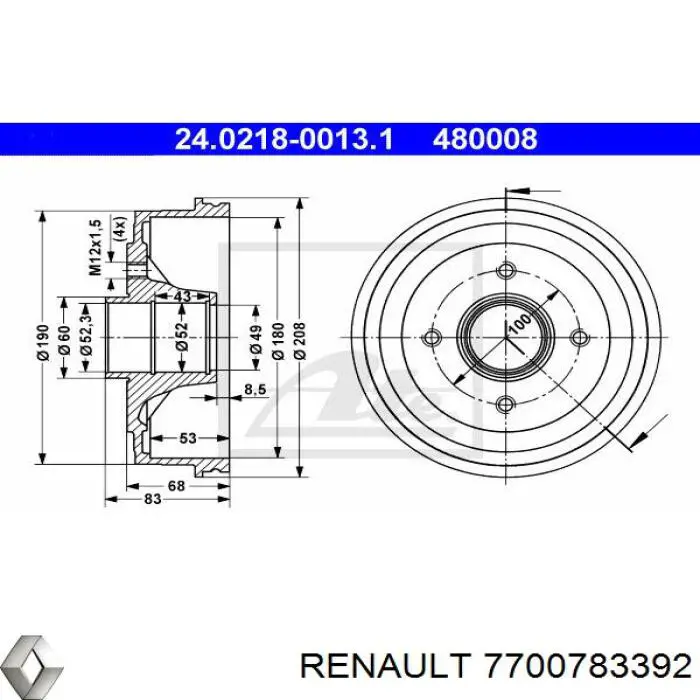 7700783392 Renault (RVI) барабан гальмівний задній