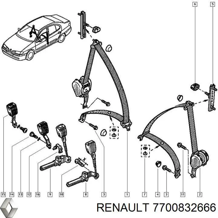 Важіль фіксації ременя безпеки, лівий Renault (RVI) 7700832666 ціна, від 5.07 USD