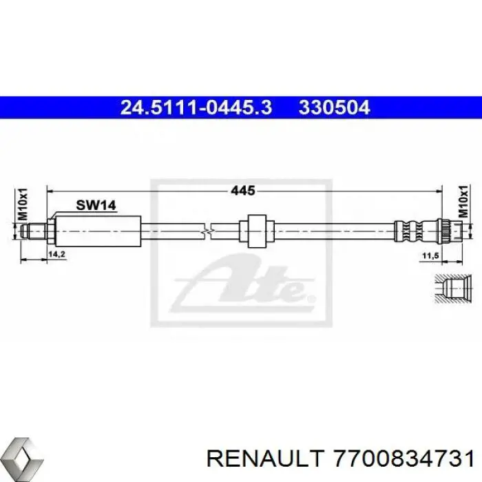 7700834731 Renault (RVI) Гнучка гальмівна трубка передня