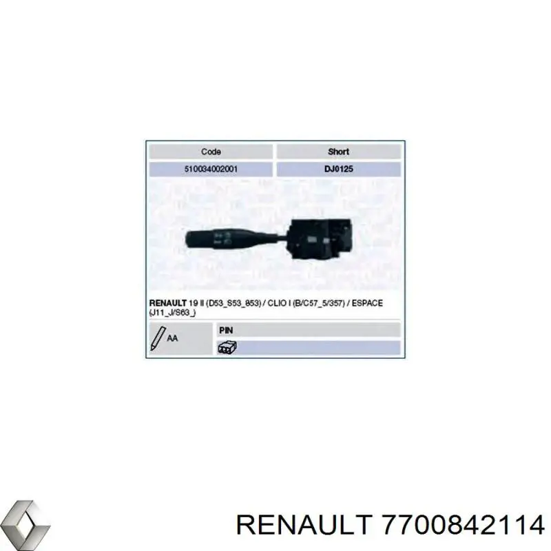 7700842114 Renault (RVI) Перемикач підрульовий, лівий