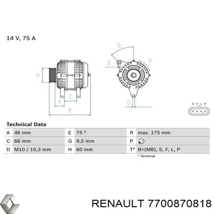 Генератор 7700870818 Renault (RVI)