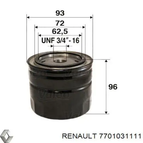 7701031111 Renault (RVI) фільтр масляний