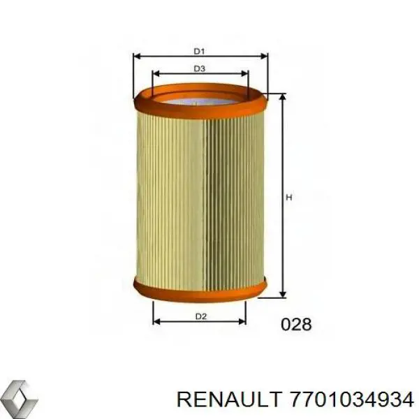 7701034934 Renault (RVI) фільтр повітряний