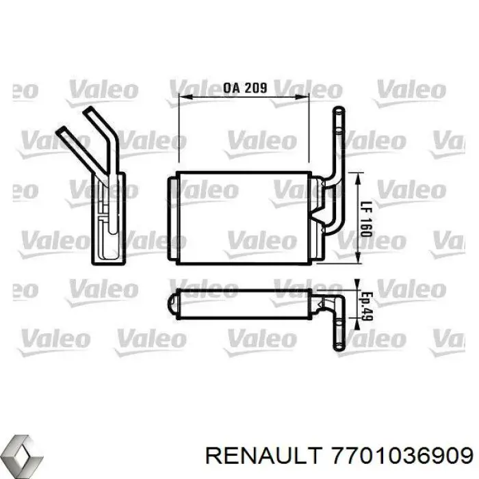 Радіатор пічки (обігрівача) Renault (RVI) 7701036909 ціна, від 29.05 USD