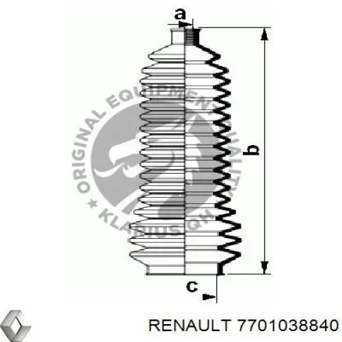 Пильник рульового механізму/рейки, правий 7701038840 Renault (RVI)