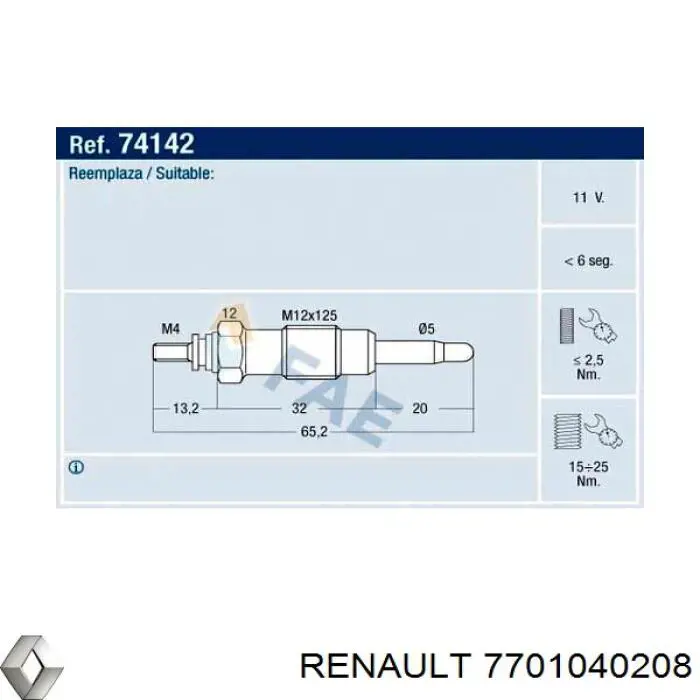 Купити 7701040208 Renault (RVI) Свічка накалу