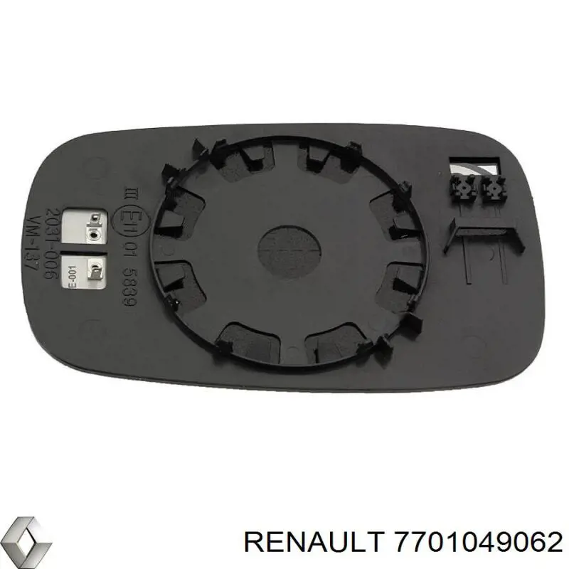 Дзеркальний елемент дзеркала заднього виду, лівого 7701049062 Renault (RVI)
