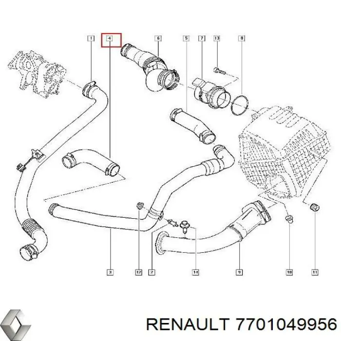 Патрубок повітряний, вихід з турбіни (наддув) Renault (RVI) 7701049956 ціна, від 25.37 USD