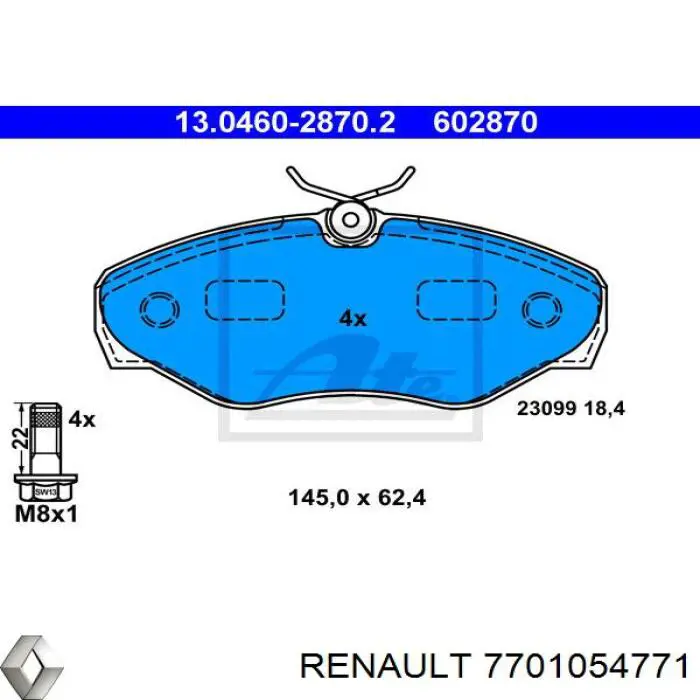 Купити 7701054771 Renault (RVI) Колодки гальмівні передні, дискові