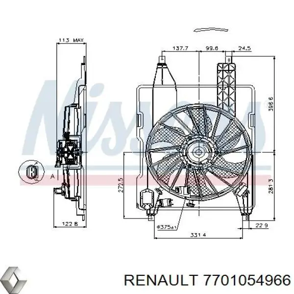 7701054966 Renault (RVI) електровентилятор охолодження в зборі (двигун + крильчатка)