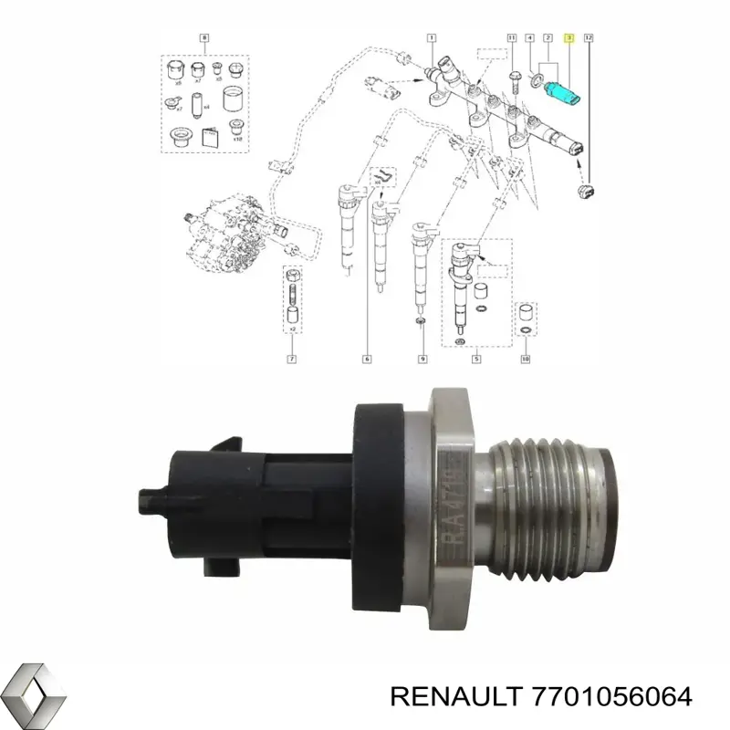Купити 7701056064 Renault (RVI) Датчик тиску палива