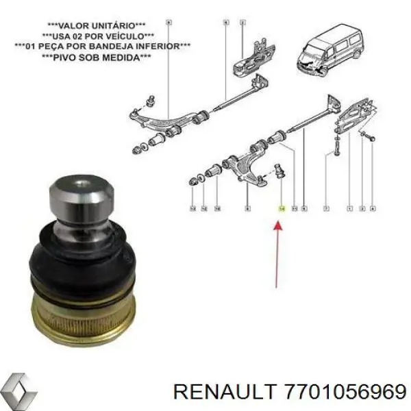 Кульова опора, нижня Renault (RVI) 7701056969