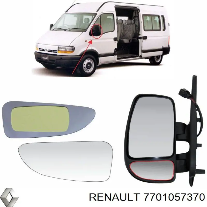 Купити 7701057370 Renault (RVI) Дзеркальний елемент дзеркала заднього виду, лівого