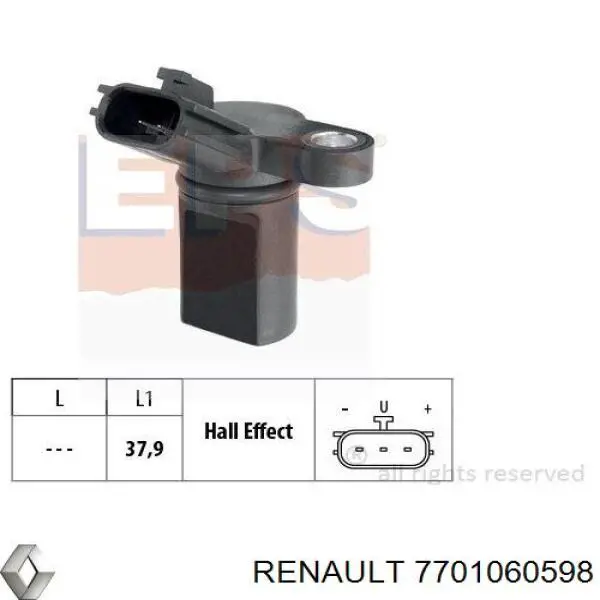 Датчик положення розподільного валу 7701060598 Renault (RVI)