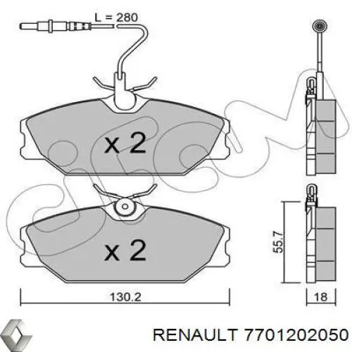 Колодки гальмівні передні, дискові 7701202050 Renault (RVI)