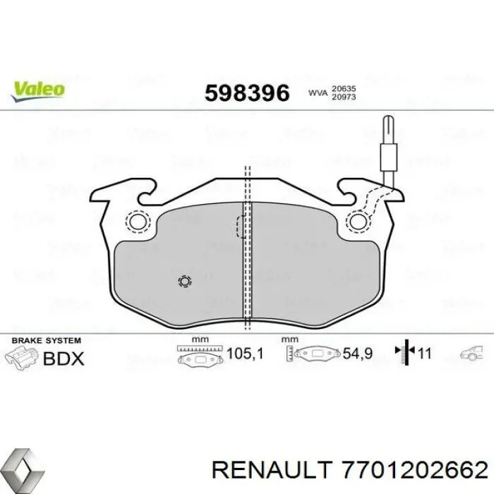 7701202662 Renault (RVI) колодки гальмові задні, дискові