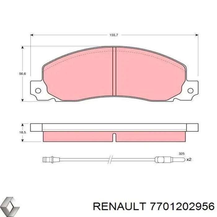 Колодки гальмівні передні, дискові 7701202956 Renault (RVI)