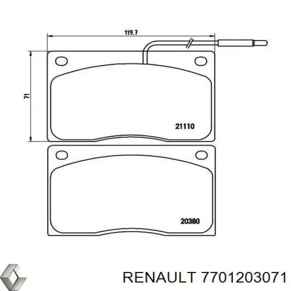 7701203071 Renault (RVI) Передні гальмівні колодки
