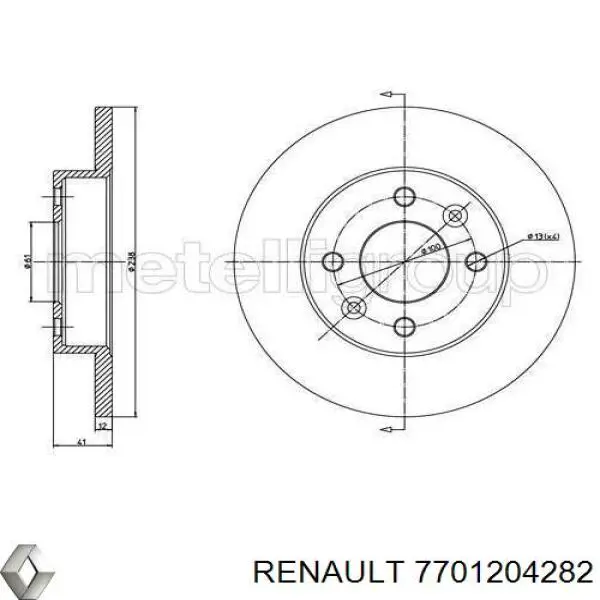 Диск переднього гальма Renault (RVI) 7701204282 ціна, від 19.32 USD