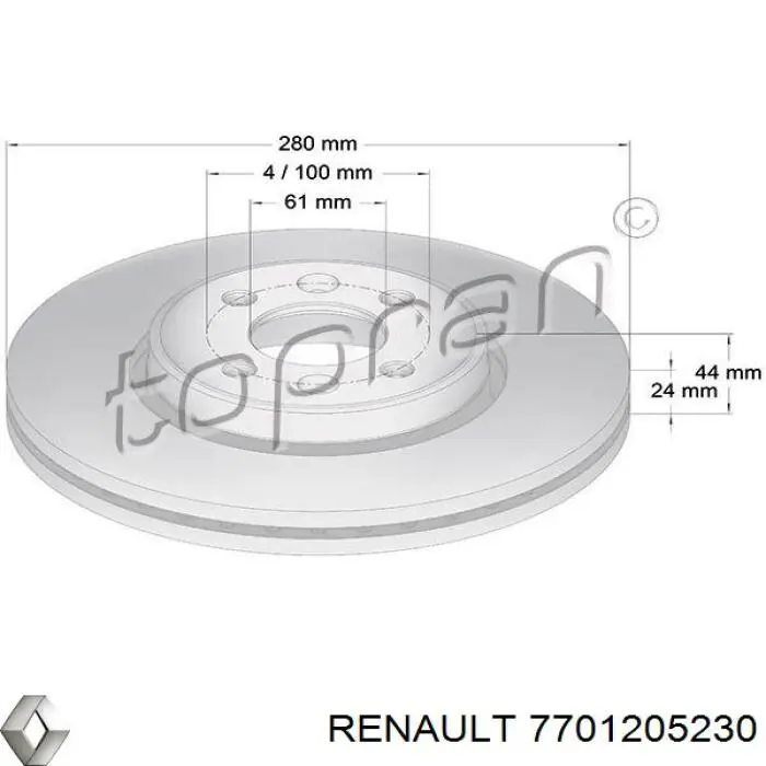 Гальмівні диски передні 7701205230 Renault (RVI)