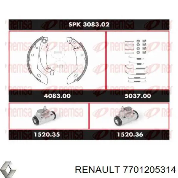 7701205314 Renault (RVI) колодки гальмівні задні барабанні, в зборі з циліндруми, комплект