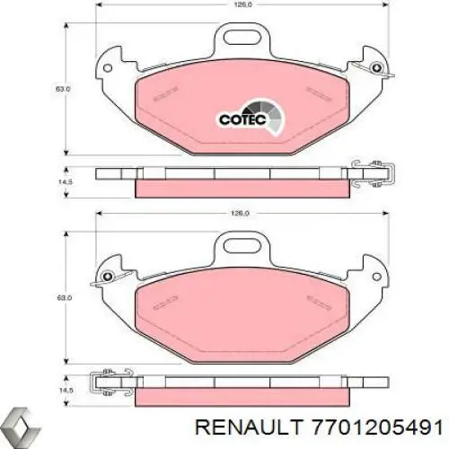 7701205491 Renault (RVI) колодки гальмові задні, дискові