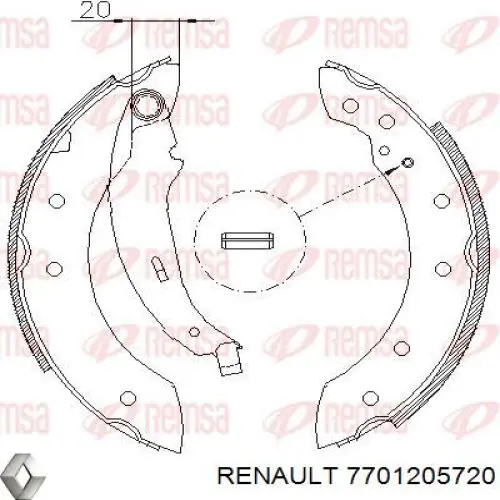 Колодки гальмові задні, барабанні 7701205720 Renault (RVI)