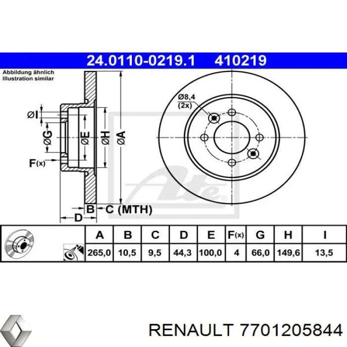 7701205844 Renault (RVI) диск гальмівний задній