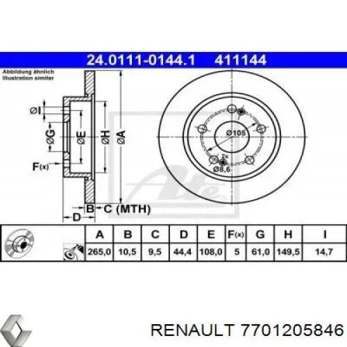 Купити 7701205846 Renault (RVI) Диск заднього гальма